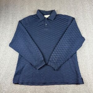 Crossings Polo Shirt Men's Large L Navy Blue Checkerboard Knit Cotton